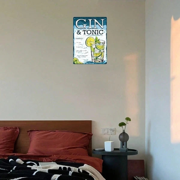 Vintage Metal Sign - Retro Gin Tonic Wall Art - 8x12in