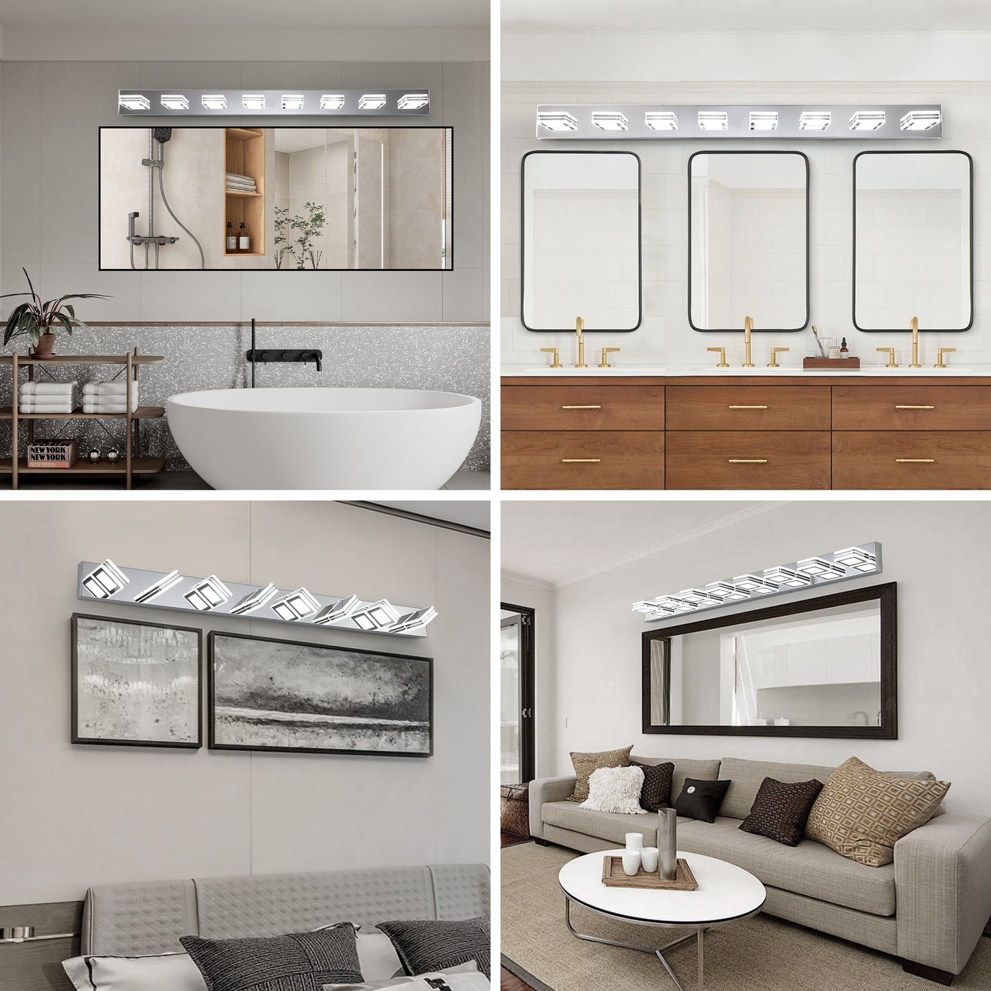 Modern Chrome 8-Light LED Wall Mount Vanity Light Fixture