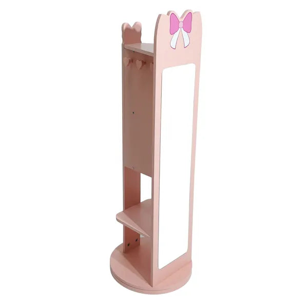 Children's Jewelry Mirror Cabinet - Pink Bow Design with Rotatable Base
