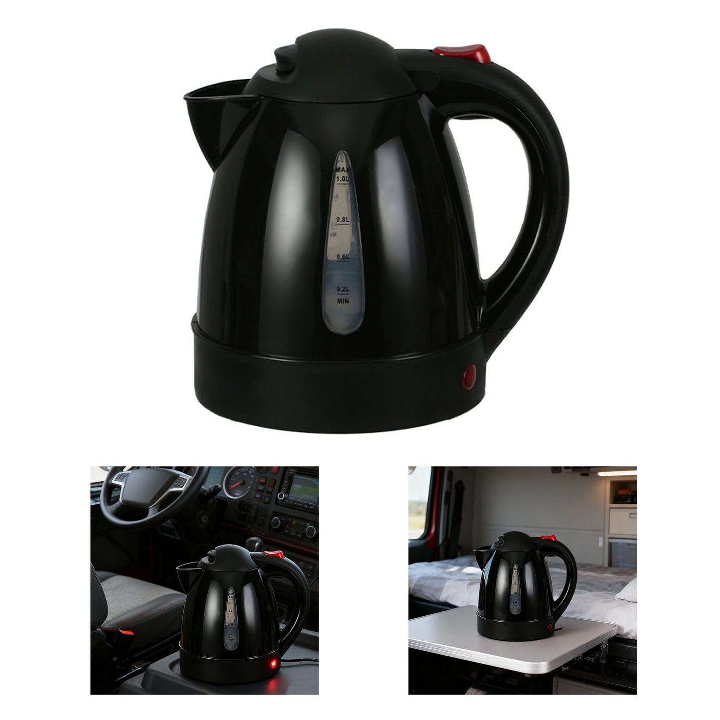 250W Portable Car Electric Kettle 1000ml Heated Water Tea Coffee Auto