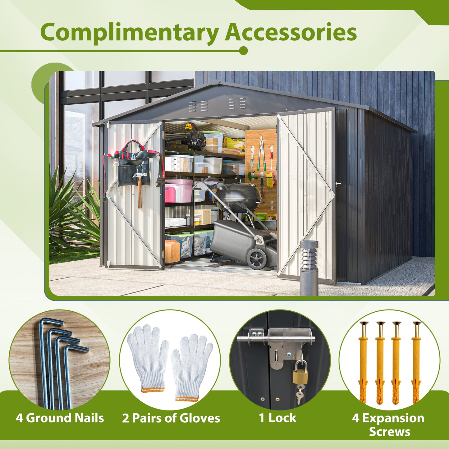 10X8 FT Outdoor Storage Shed, All Weather Metal Sheds With Lockable