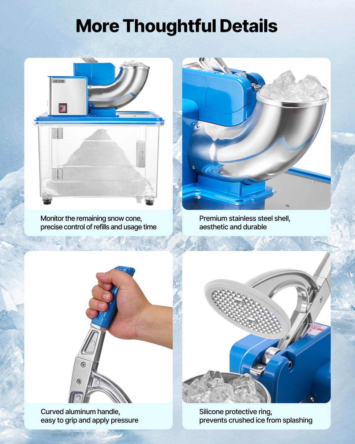 Electric Snow Cone Maker with 661LBS/H Ice Crusher Blue - Commercial Kitchen Appliance