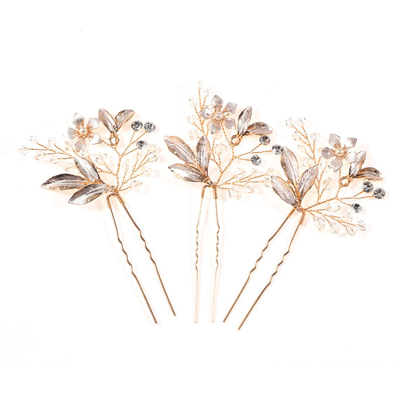 Bridal Leaf Headdress with Pearl Hair Forks Set