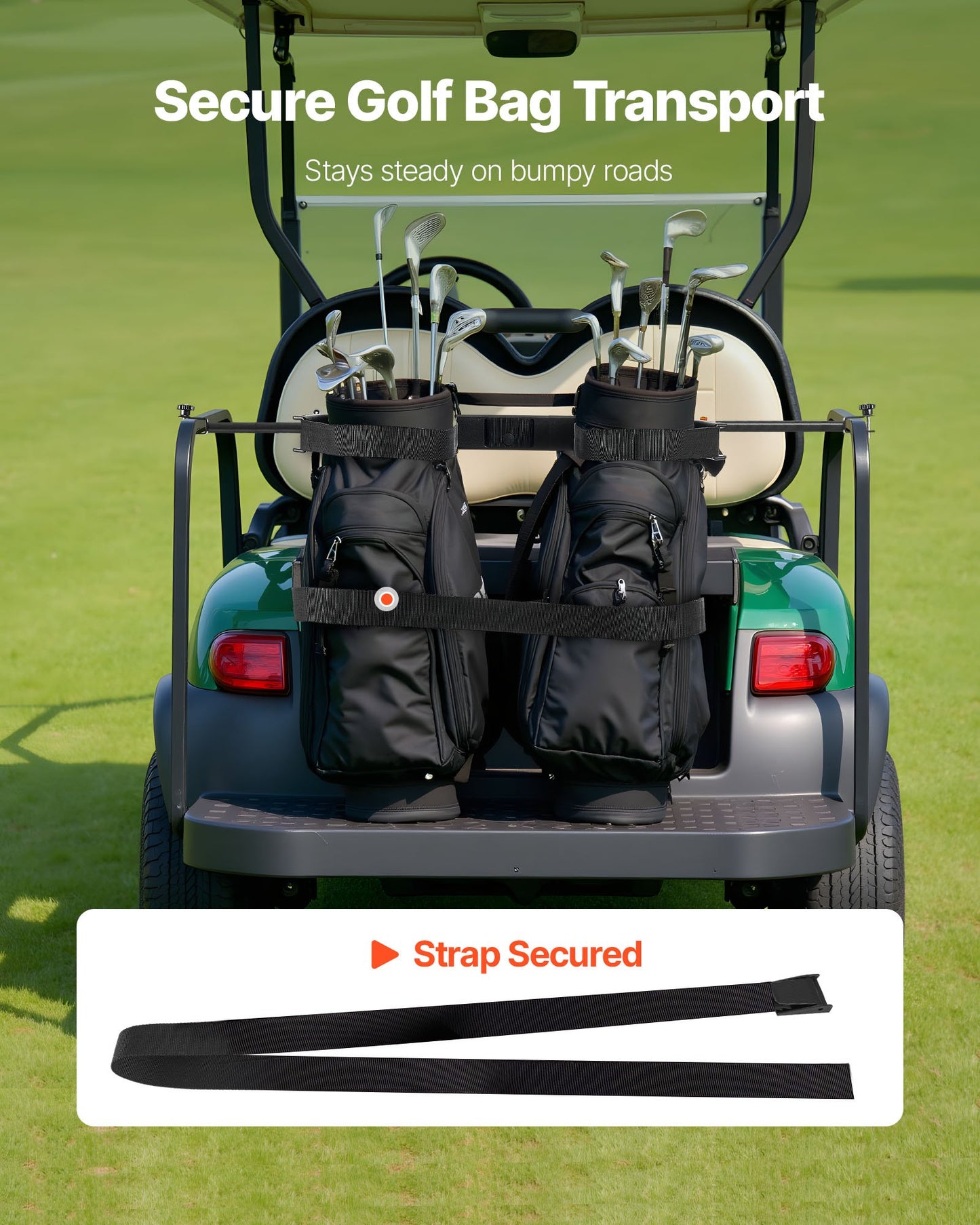 Golf Cart Bag Holder Adjustable Steel Clamp for Most 2+2 Rear Seat Carts