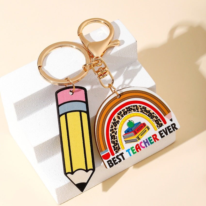 Rainbow Wooden Pencil Key Chain with Tassel - Home & Office Decor Accessory