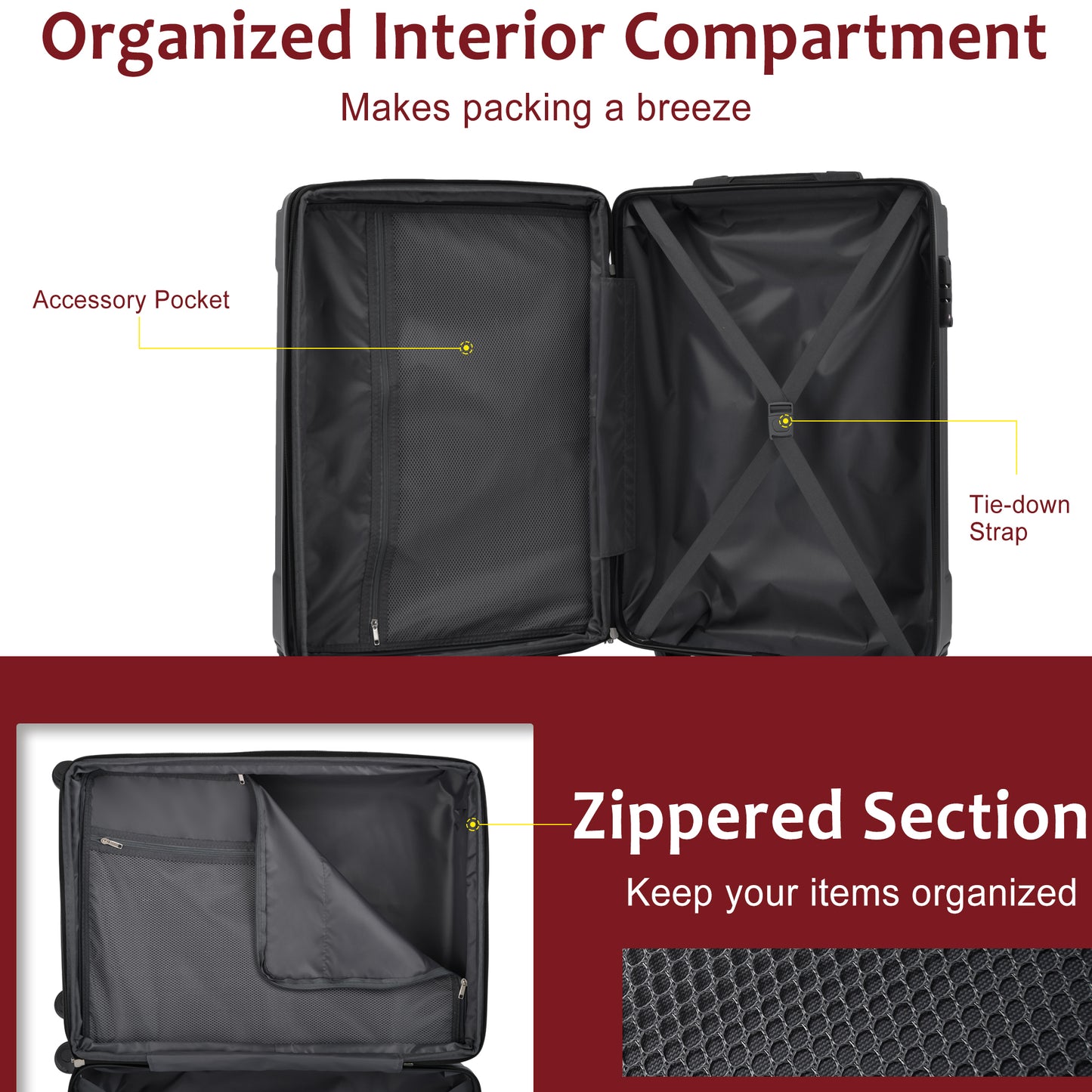 28-Inch Expandable Hardshell Luggage - Lightweight Red Suitcase