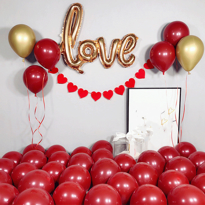 Garnet Red Latex Balloon Set - 50 Double-Layer & 50 Metallic Gold Party Balloons