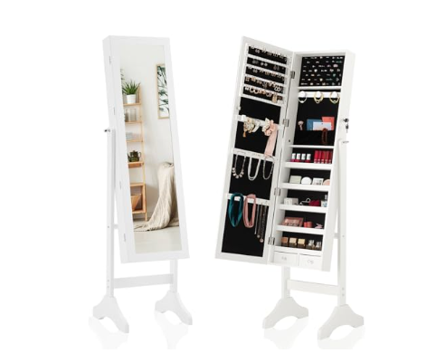 Full-Length Jewelry Organizer Mirror with Velvet Lining