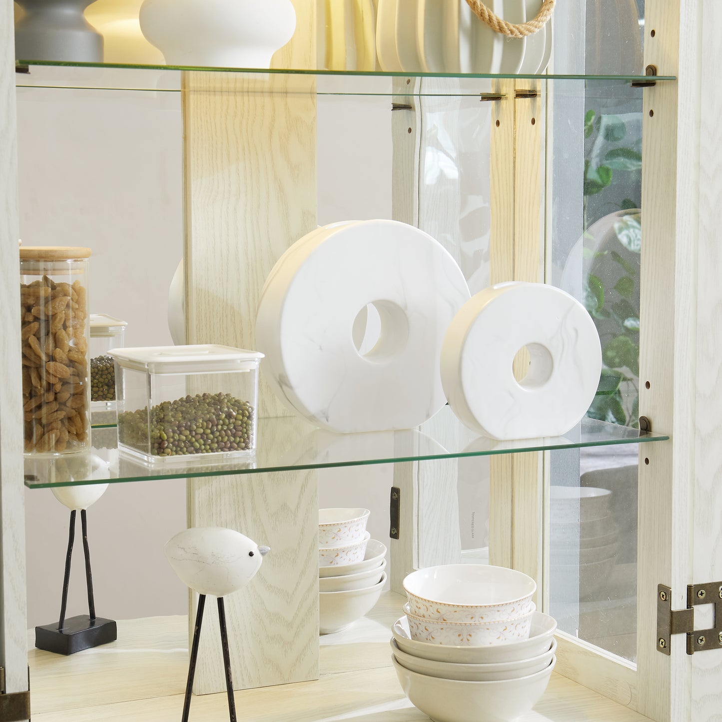 Lighted Glass Curio Display Cabinet - Antique White