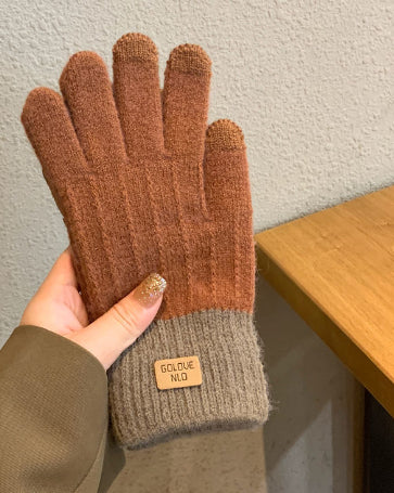 Warm Winter Mittens - Striped Embroidered Cycling Gloves