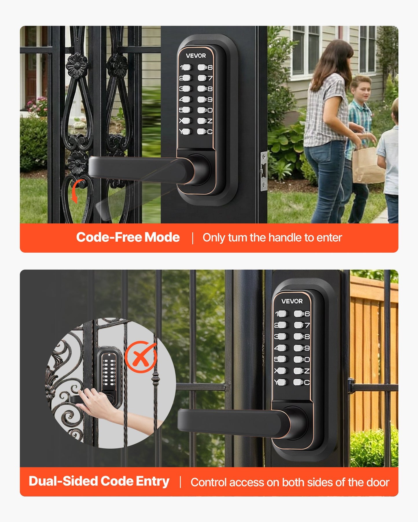 Mechanical Keyless Entry Door Lock - 4-7 Digit Code, Double-Sided Handle, Outdoor Use, Oil-Rubbed Bronze