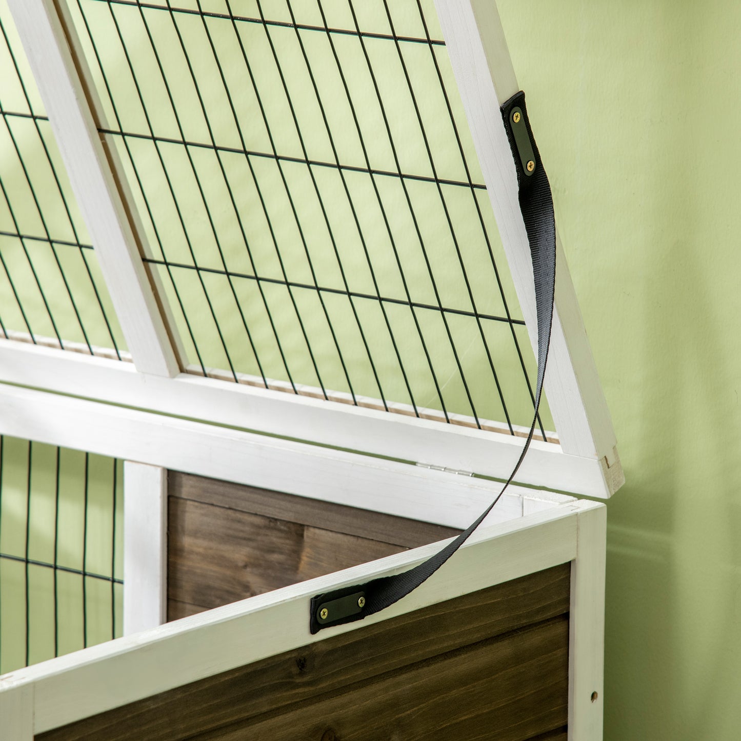 Wood Rabbit Hutch with Run - Elevated Pet Cage in Coffee Finish