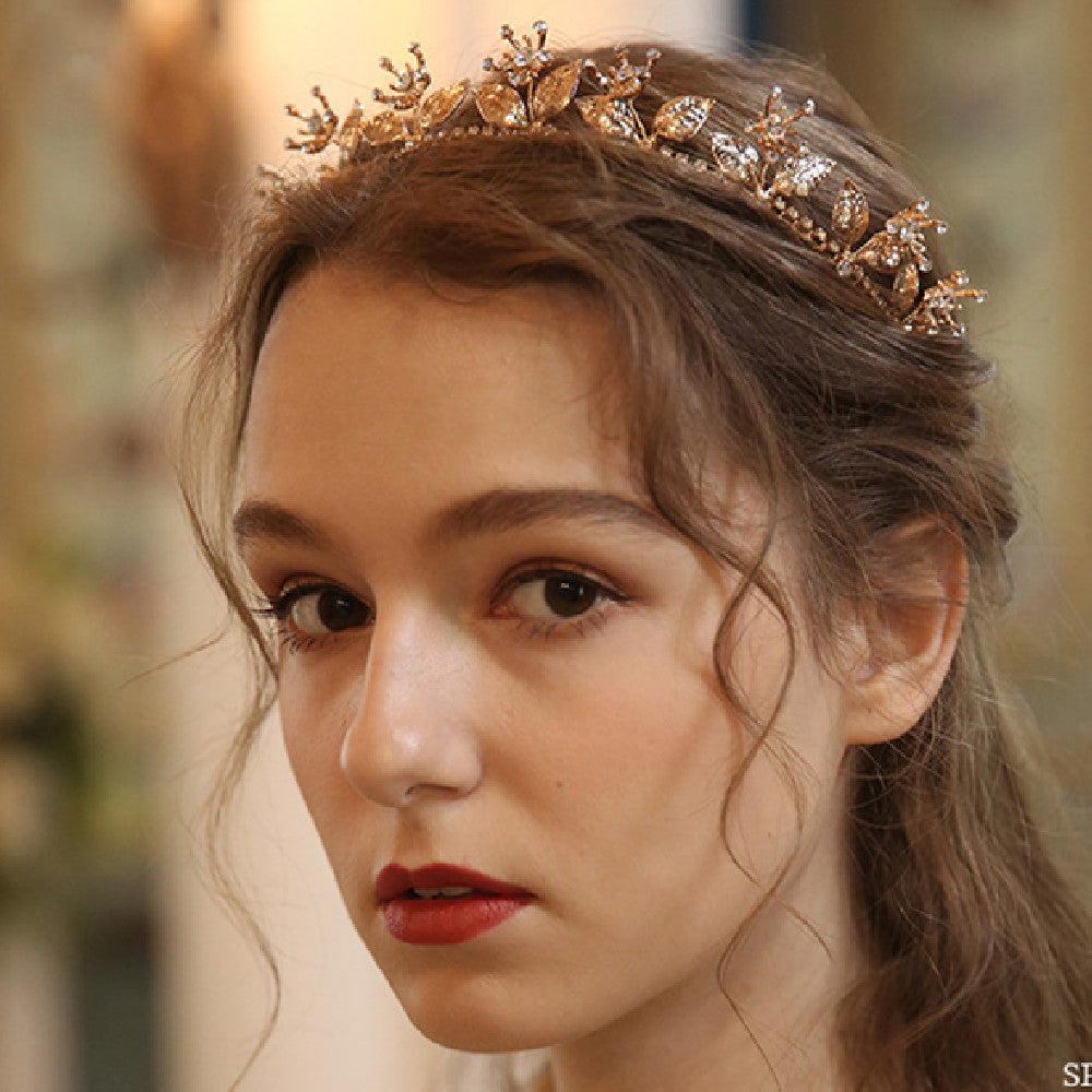 Bridal Tiara Floral Gold Crown Headpiece