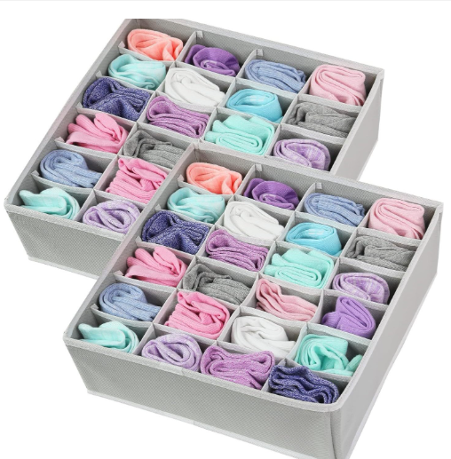 Underwear Storage Box Gray 24-Grid Organizer for Closet or Drawer