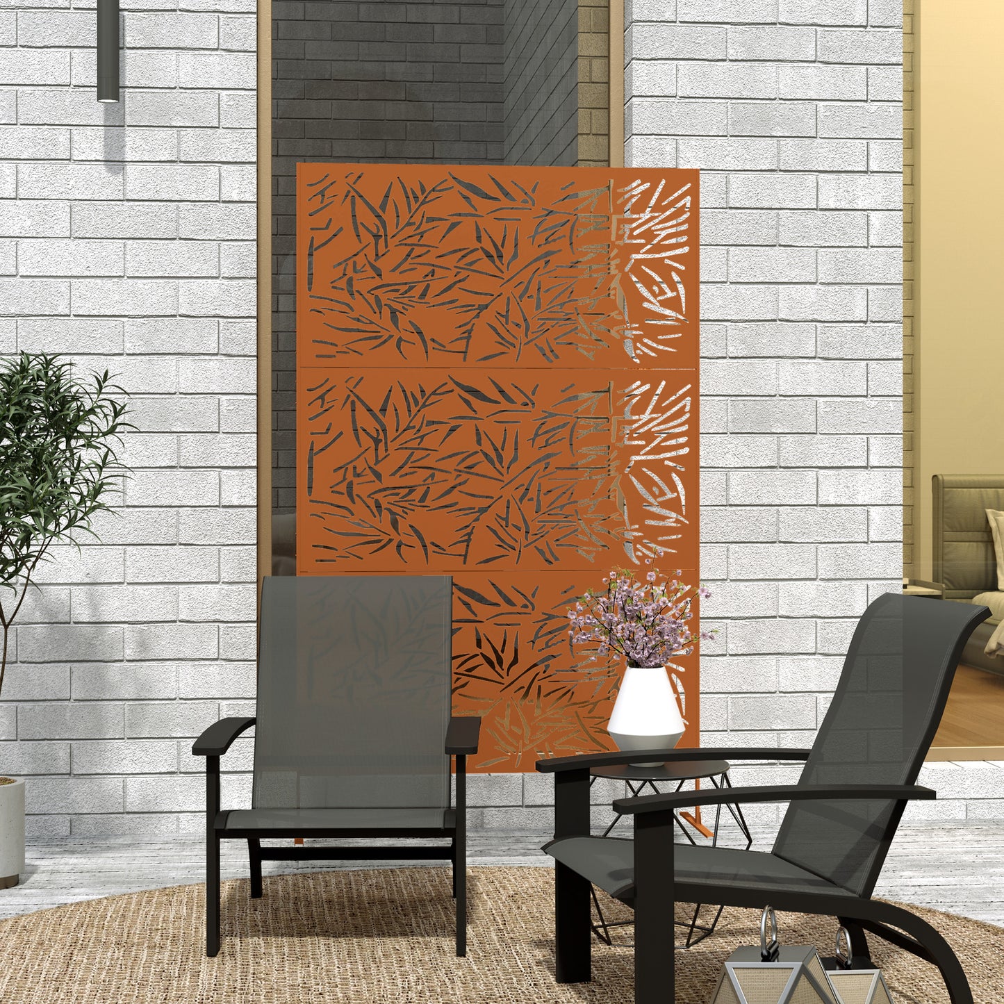 Outdoor Privacy Screen with Trellis - Brown Bamboo Design