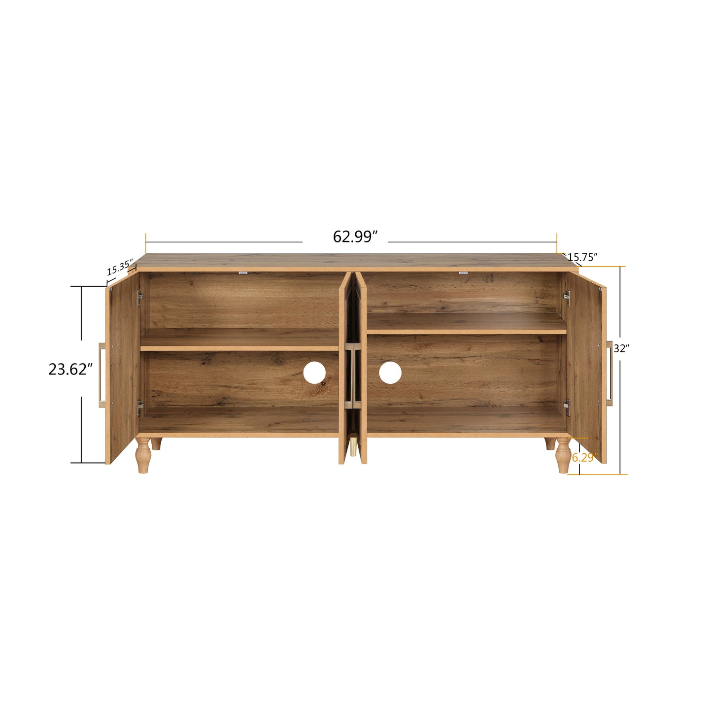 Large Carved Flower Door Storage Cabinet - Natural Wood