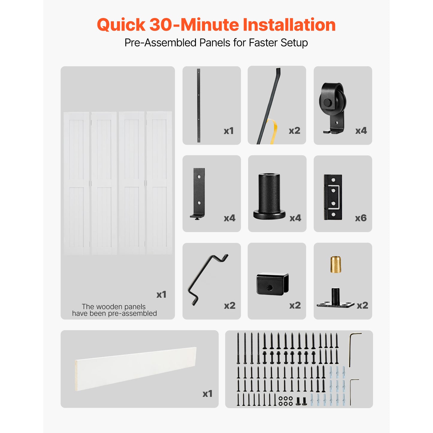 Bifold Barn Door 60x84 White MDF Sliding Closet Door with Hardware Kit