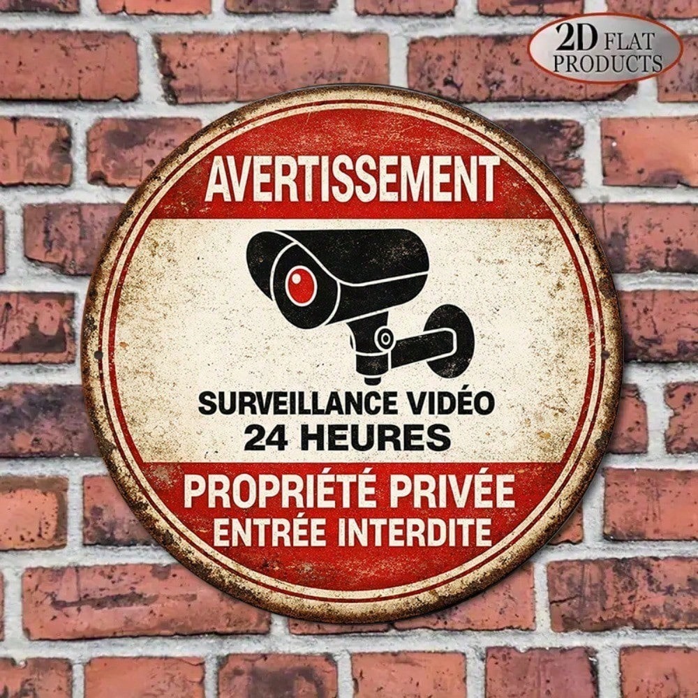 Vintage 24 Hour Video Surveillance No Trespassing Sign - Tin