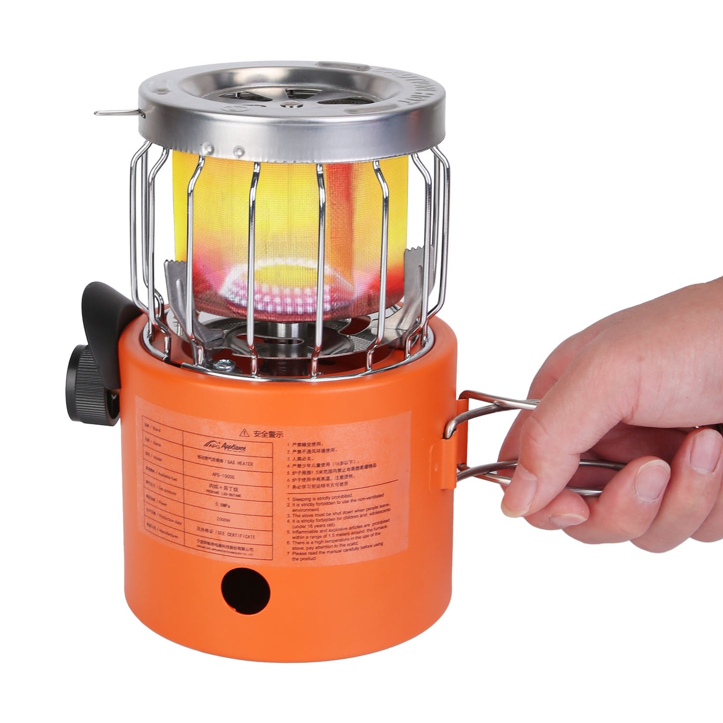 2000W 2-in-1 Portable Camping Stove & Heater - Orange