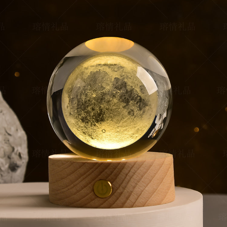 Starry Sky Crystal Ball Night Light Solar System Ornament 8cm Warm Light