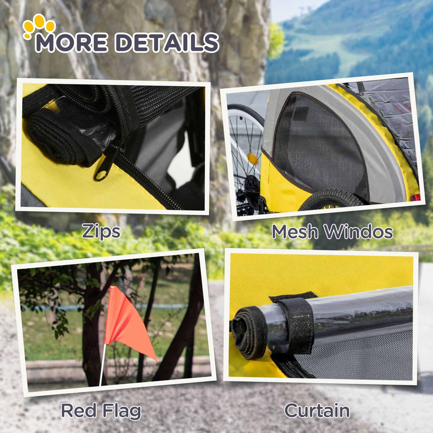 Dog Bike Trailer Pet Stroller for Medium Dogs - Yellow, 66 lbs Capacity