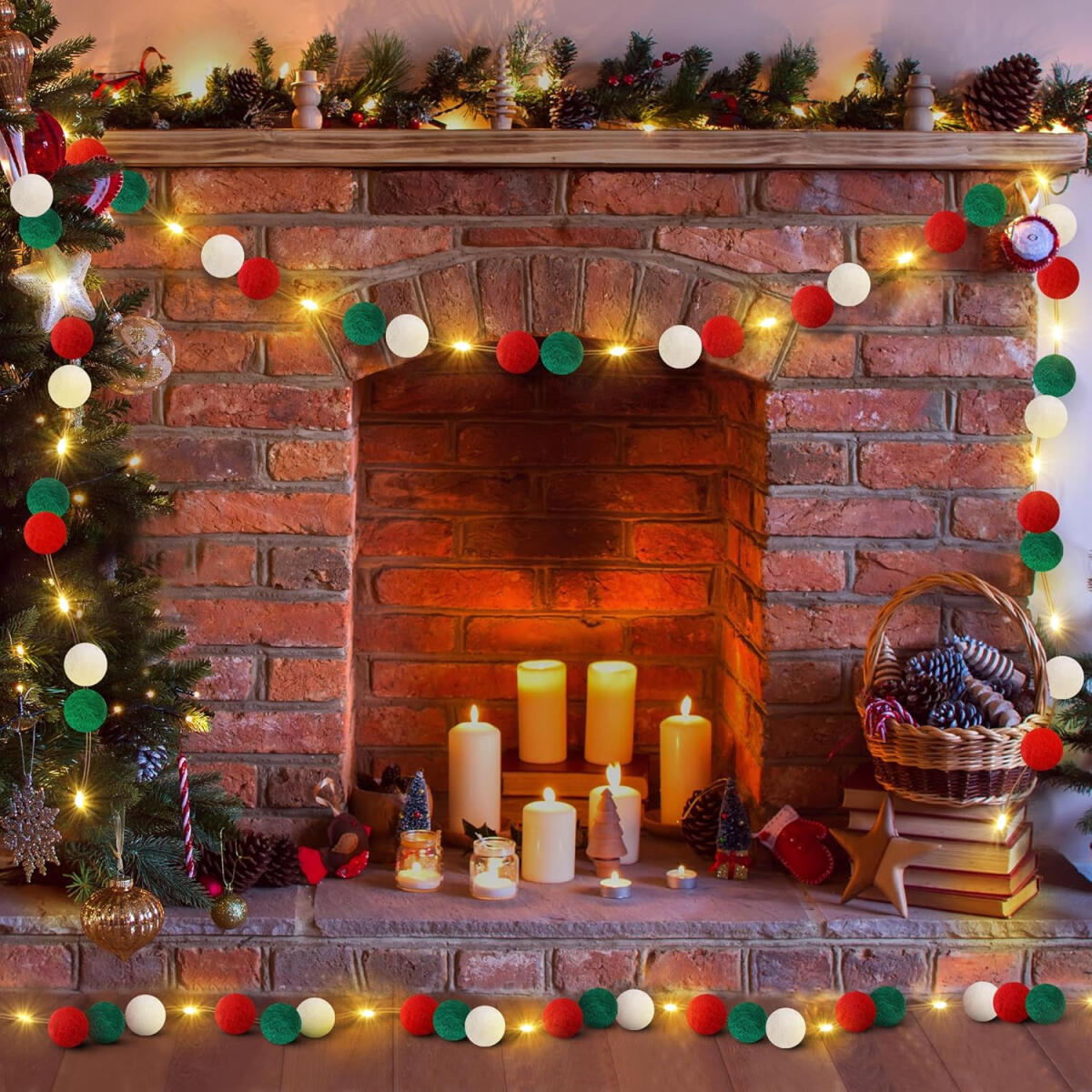 Felt Ball Garland with Warm Light String - 9.84 Ft