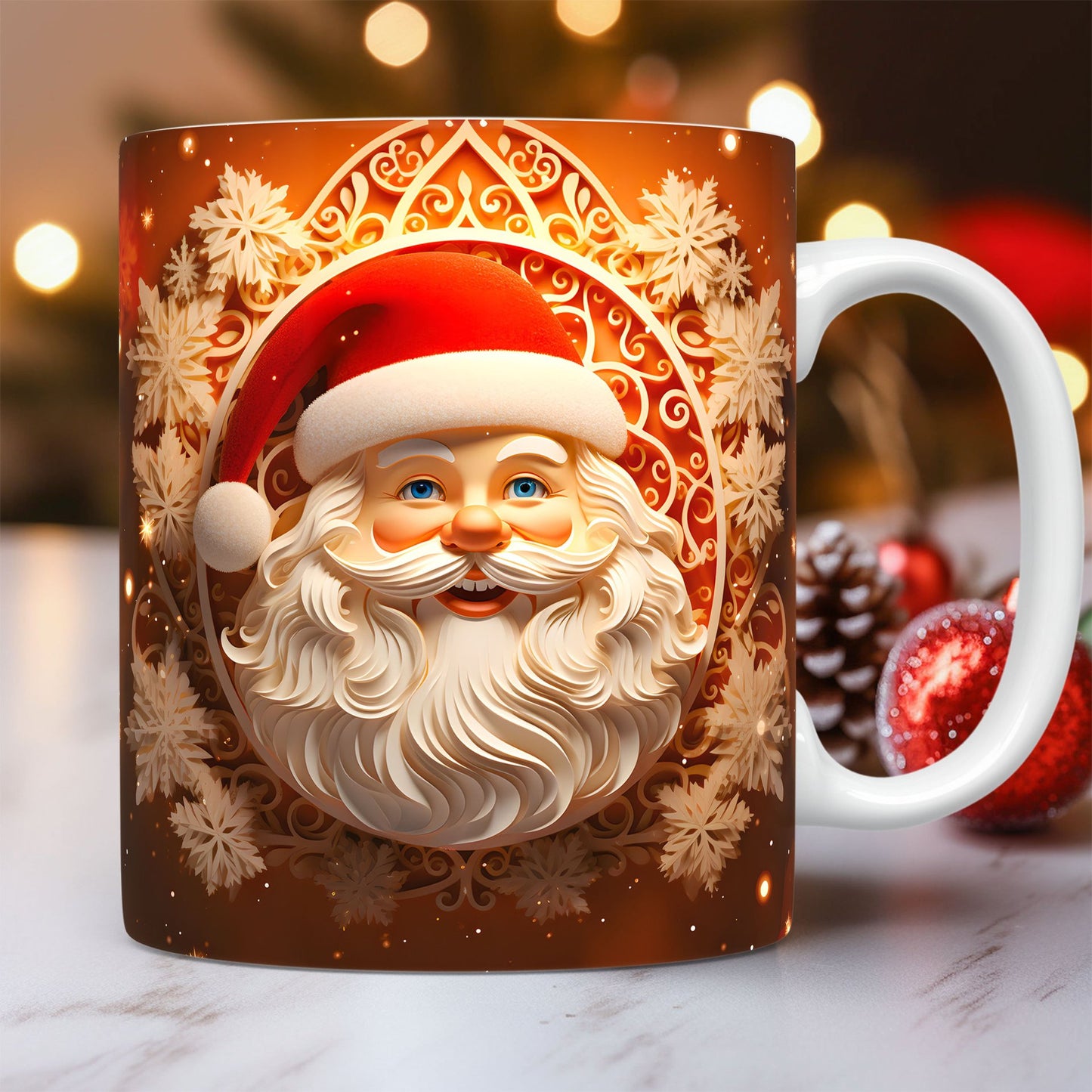 3D Christmas Ceramic Mug with Santa Design - Space Theme Holiday Coffee Cup