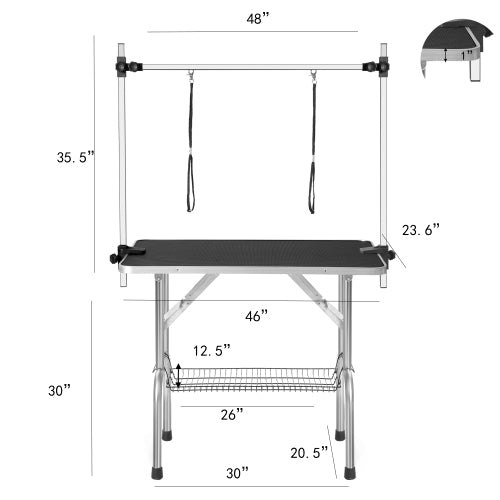 Large Adjustable Heavy Duty Pet Grooming Table with Armrest & Grid Tray