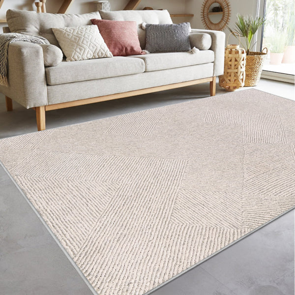 Soft Brown Area Rug - Machine Washable, Non-Slip, Geometric Design