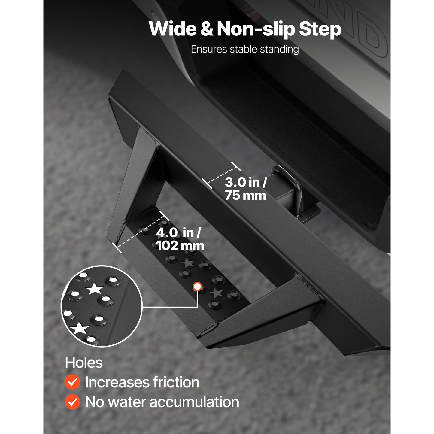 Universal Hitch Step for 2-Inch Receiver - Heavy Duty Rear Bumper Guard with Non-Slip Surface, Load Capacity 300 lbs, Fits Trucks, SUVs, Pickup, Trailers