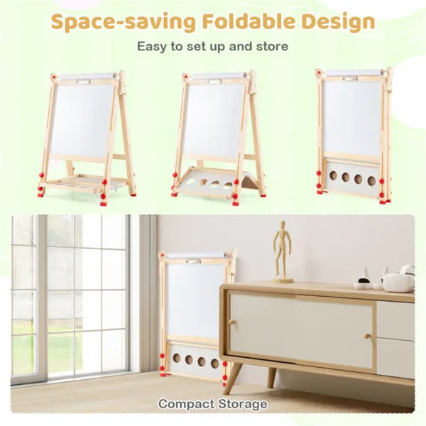 3-in-1 Kids Art Easel with Magnetic Whiteboard & Chalkboard - Adjustable Height