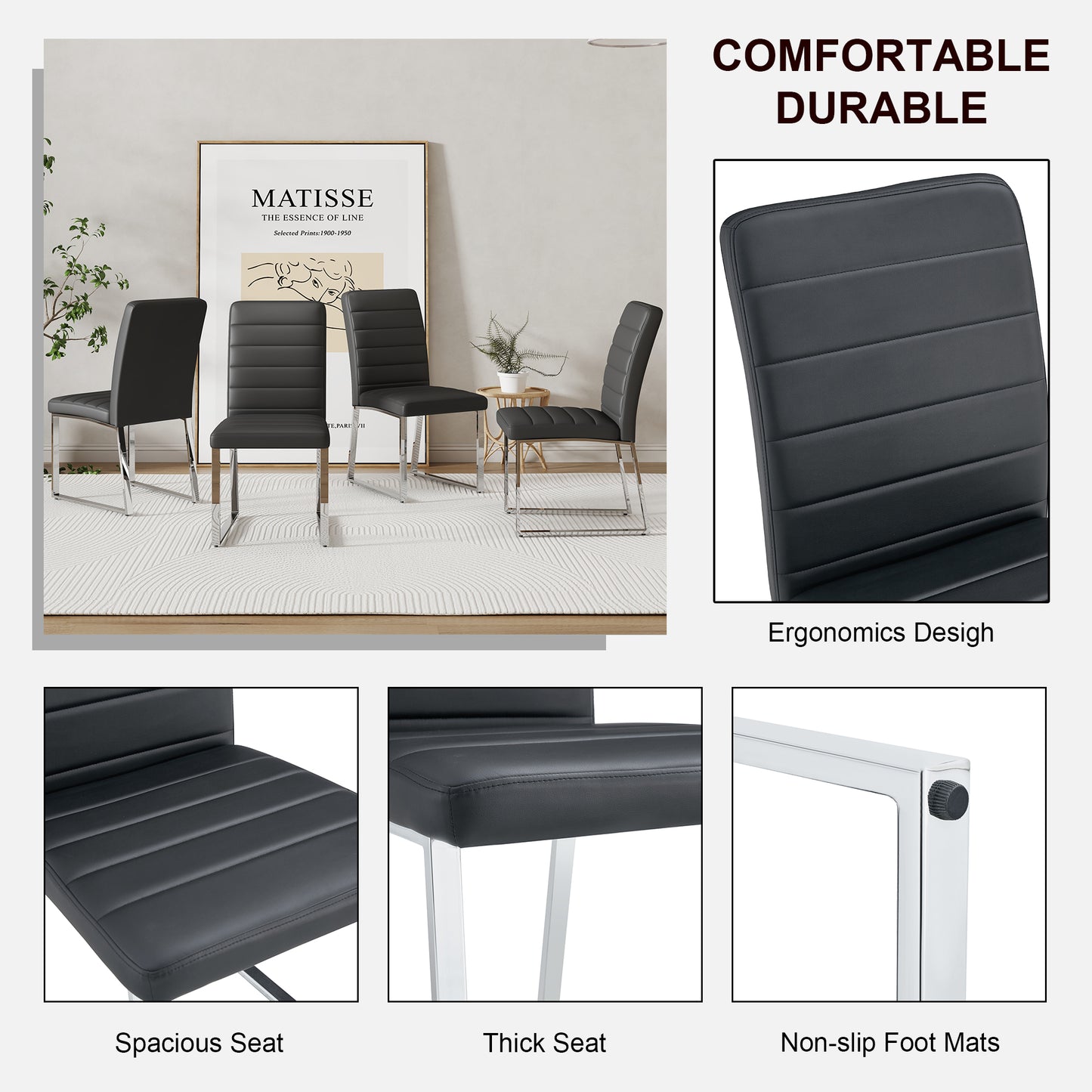 4-Pack - Heavy-duty Chairs Set ,2.1in Thick Cushion, Iron Frame,