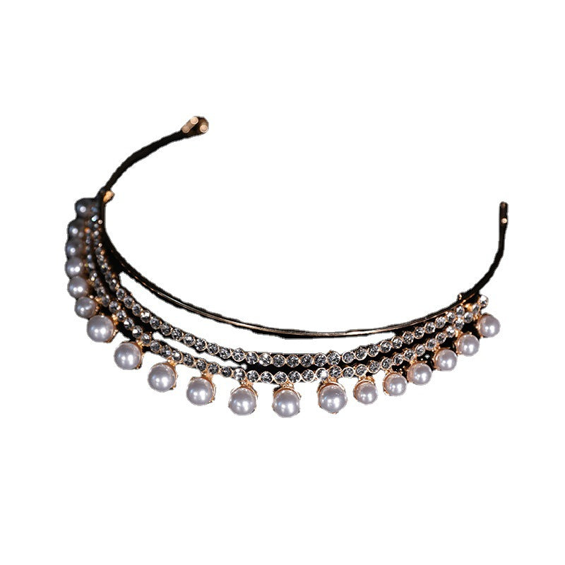 Wedding Pearl Rhinestone Crown Headband for Brides - Bridal Hair Accessory