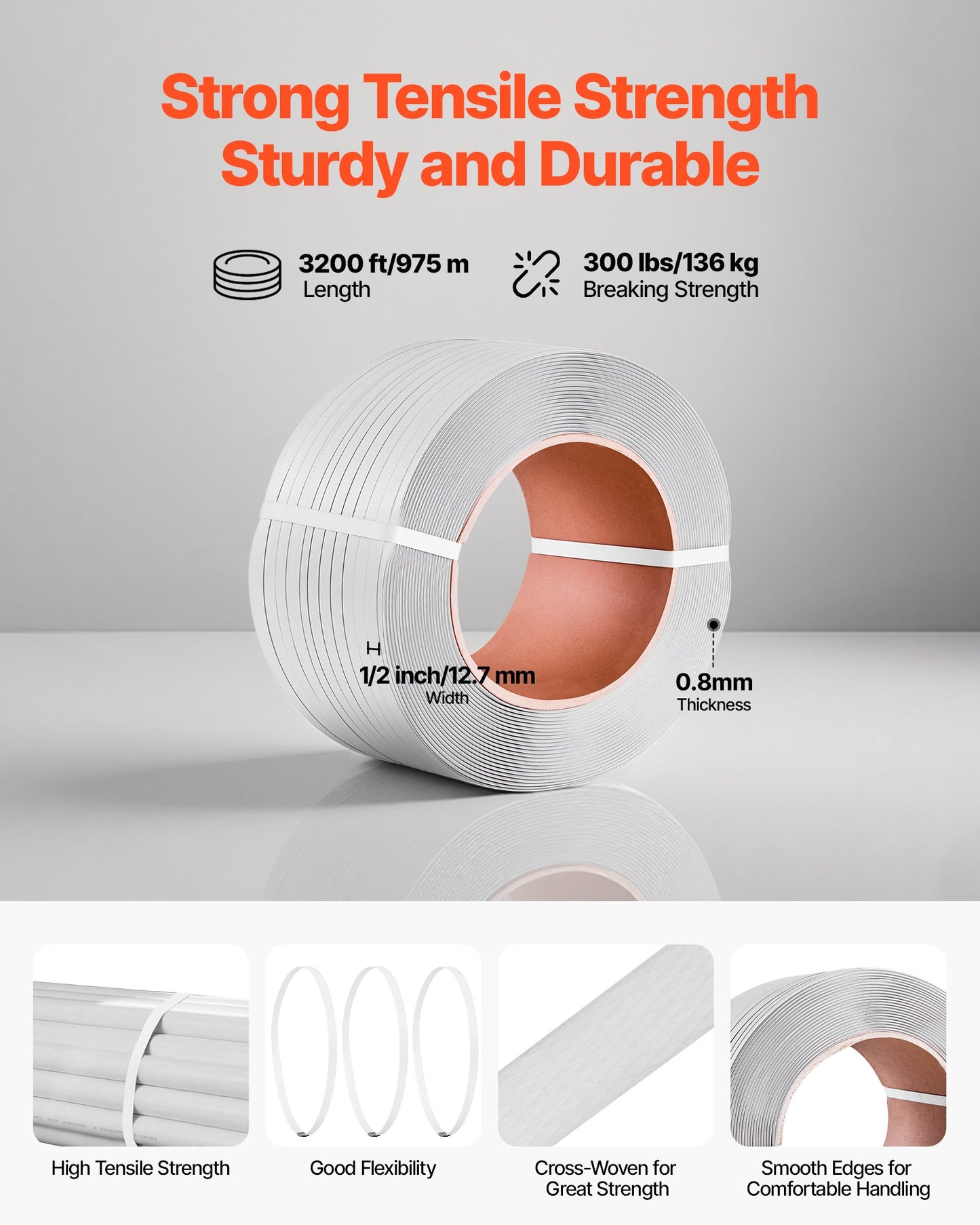 Heavy Duty Pallet Strapping Kit with Sealer and Metal Seals - 3200 ft PP Strapping for Warehouse Shipping