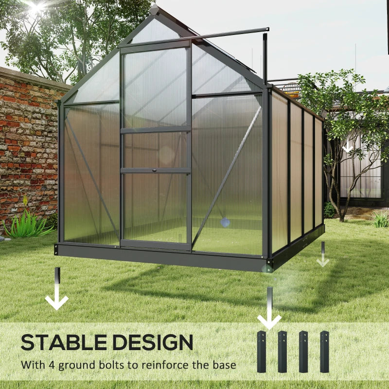 Heavy Duty Polycarbonate Greenhouse with Aluminum Frame, Walk-In Design, Vent Door, 6.2x8.3 ft Grey