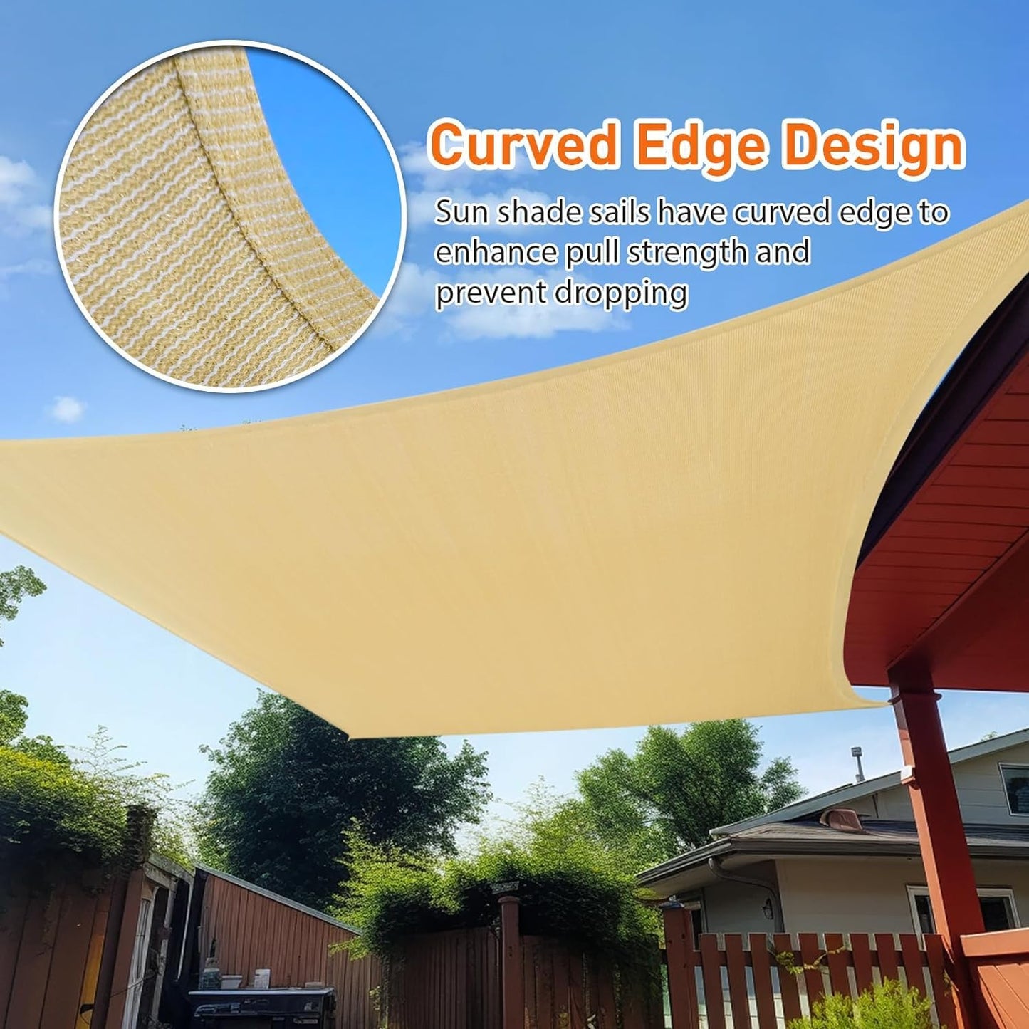 10x13 ft Sunshade Sail with UV Protection - Light Grey, Sand, Rust Red, Dark Grey, Beige, Cream, and More