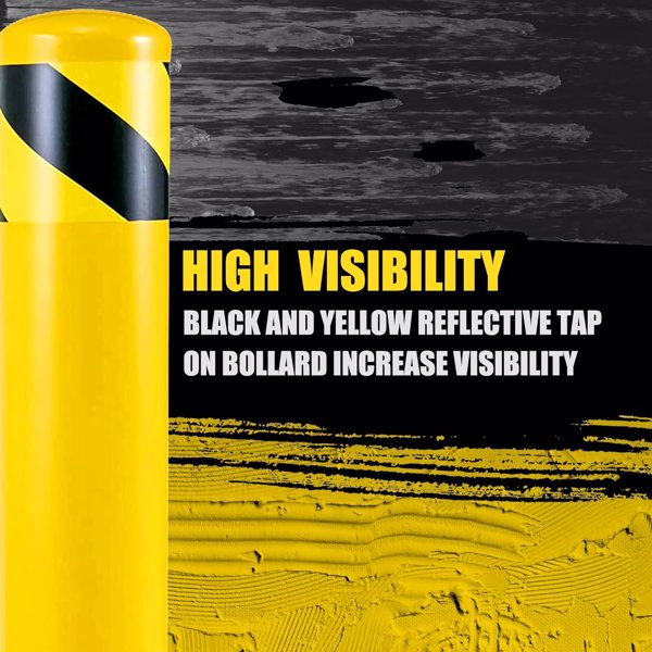 36 Inch Steel Parking Bollard Post - Impact-Resistant Safety Barrier, Yellow Powder Coated, Easy Install
