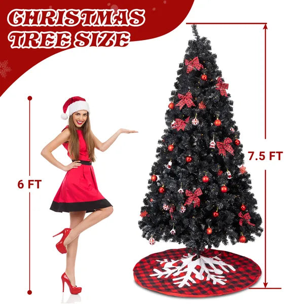 7.5 FT Black Artificial Christmas Tree with 350 LED Lights & Ornaments