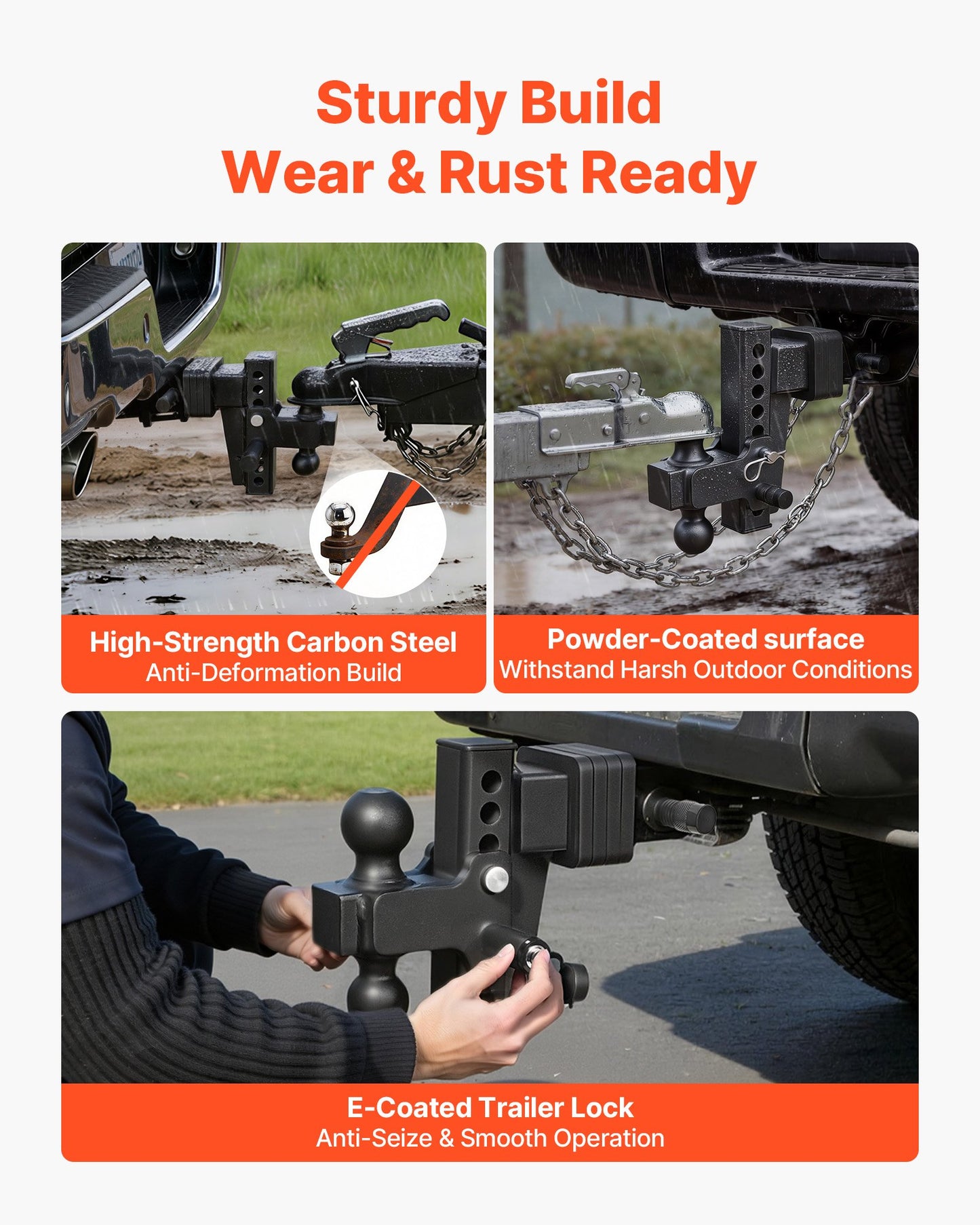 Adjustable Trailer Hitch Ball Mount 2.5-Inch Receiver 28000 Lbs GTW Black