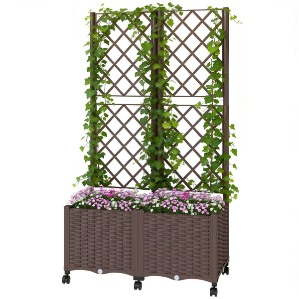 Raised Garden Planter Box with Trellis - Brown