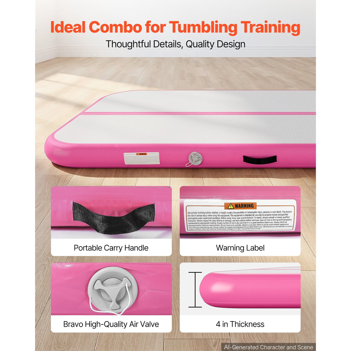 Inflatable Gymnastics Air Mat - 10 Ft Tumble Track with Electric Pump, 4-Inch Thick, Multi-Use for Home, Gym, Outdoor, Yoga, Cheerleading, Beach