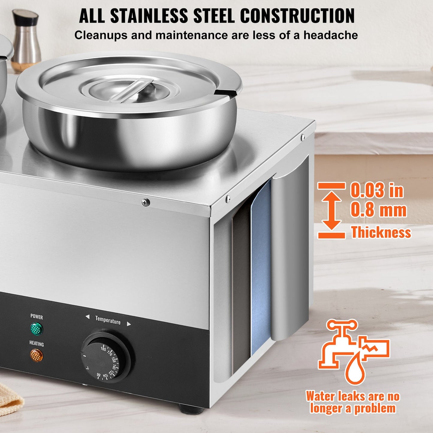 Electric Soup Warmer 7.4QT Stainless Steel Food Warmer Adjustable Temp 86-185°F