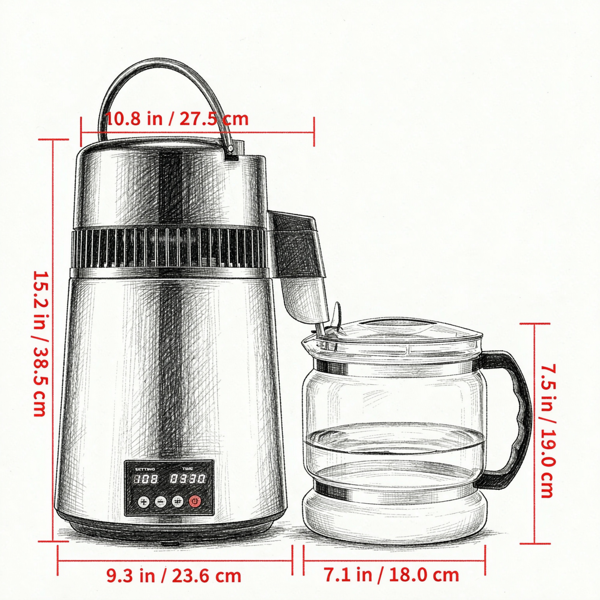 Countertop Water Distiller 750W with Timer, Glass Carafe & Cleaning Kit