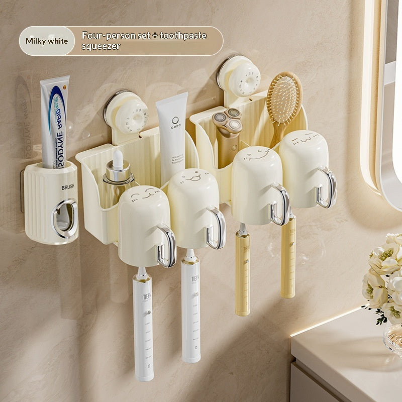 Wall-Mounted Toothbrush Holder Shelf with Dispenser for Bathroom