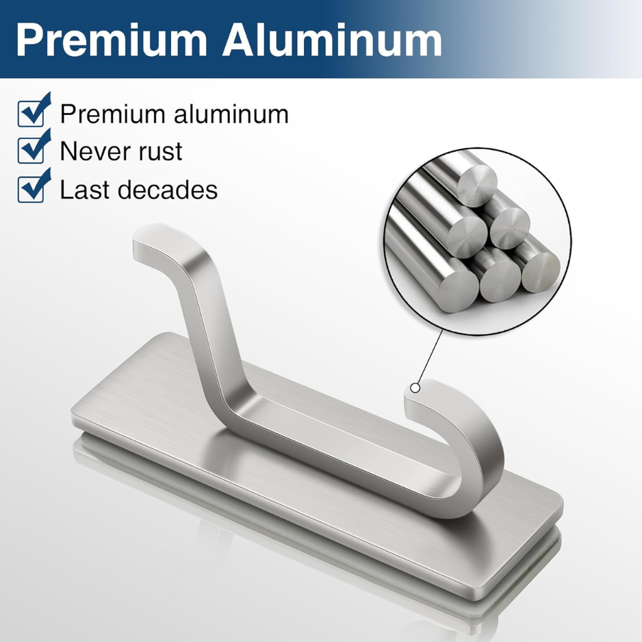 Brushed Nickel Wall Hooks - Heavy-Duty Adhesive Door Hangers