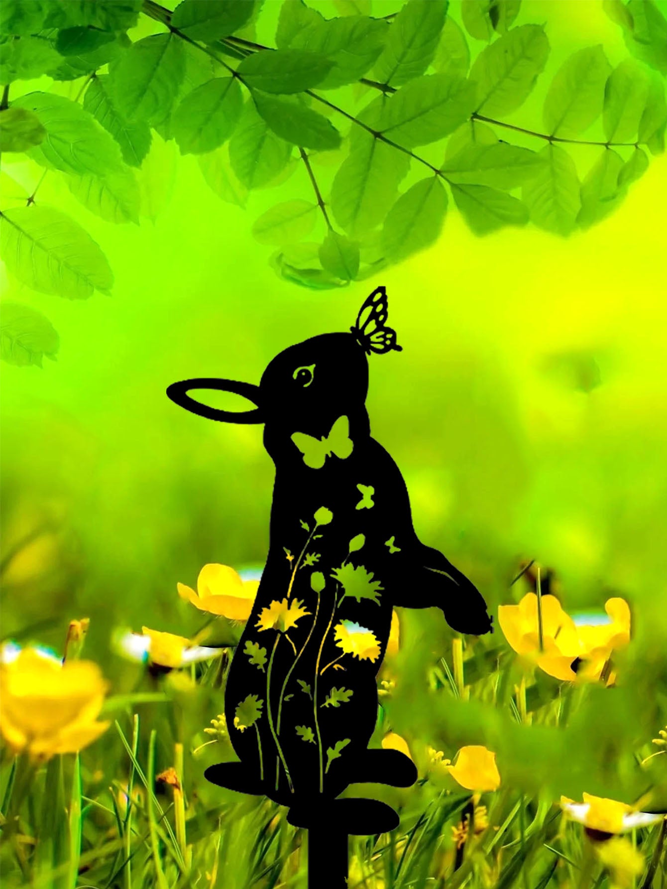Metal Rabbit Garden Stake & Wall Sculpture - Outdoor Yard Art for Patio