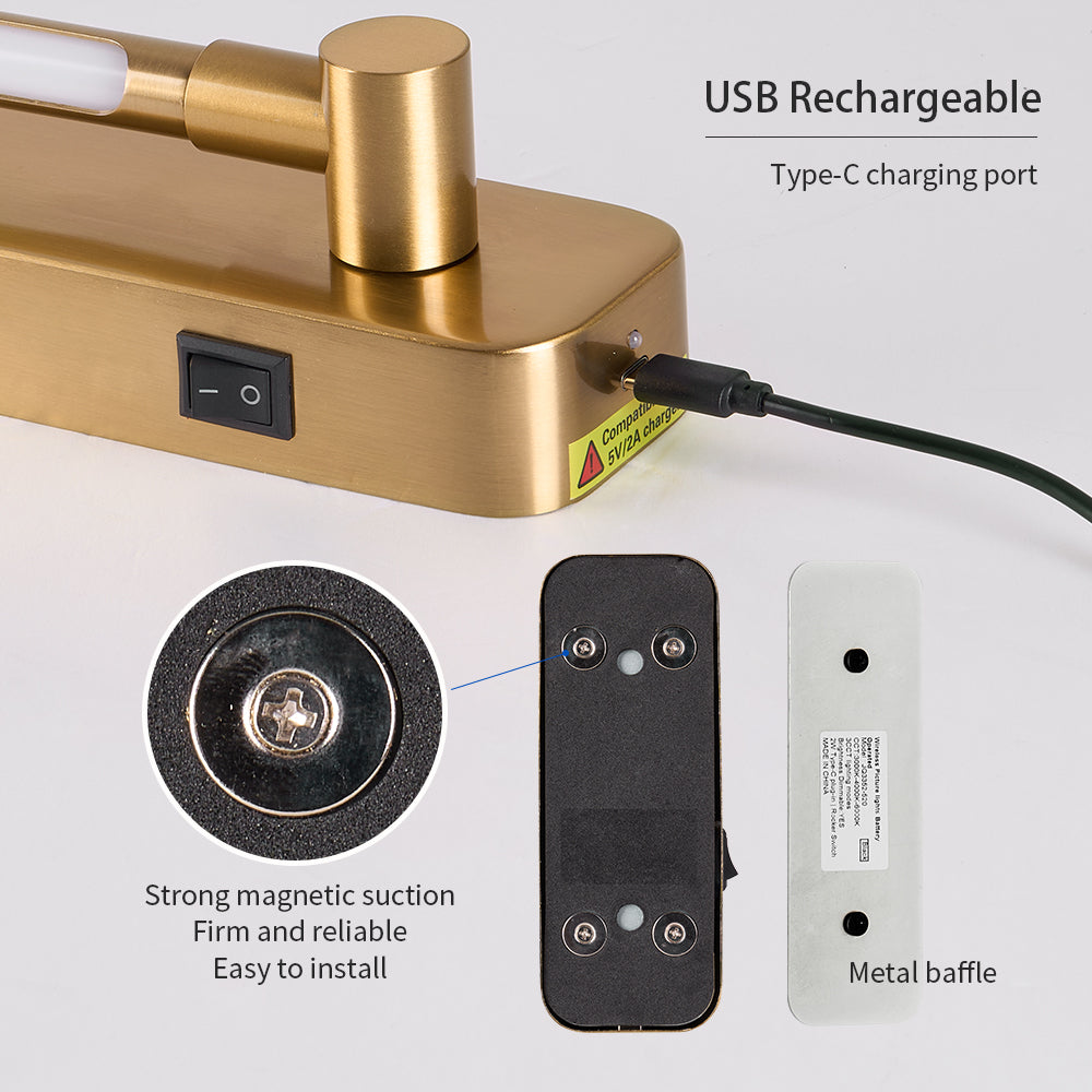 Rechargeable Battery Operated Wall Sconce with Remote Control - 3CCT Dimmable Brass Gold