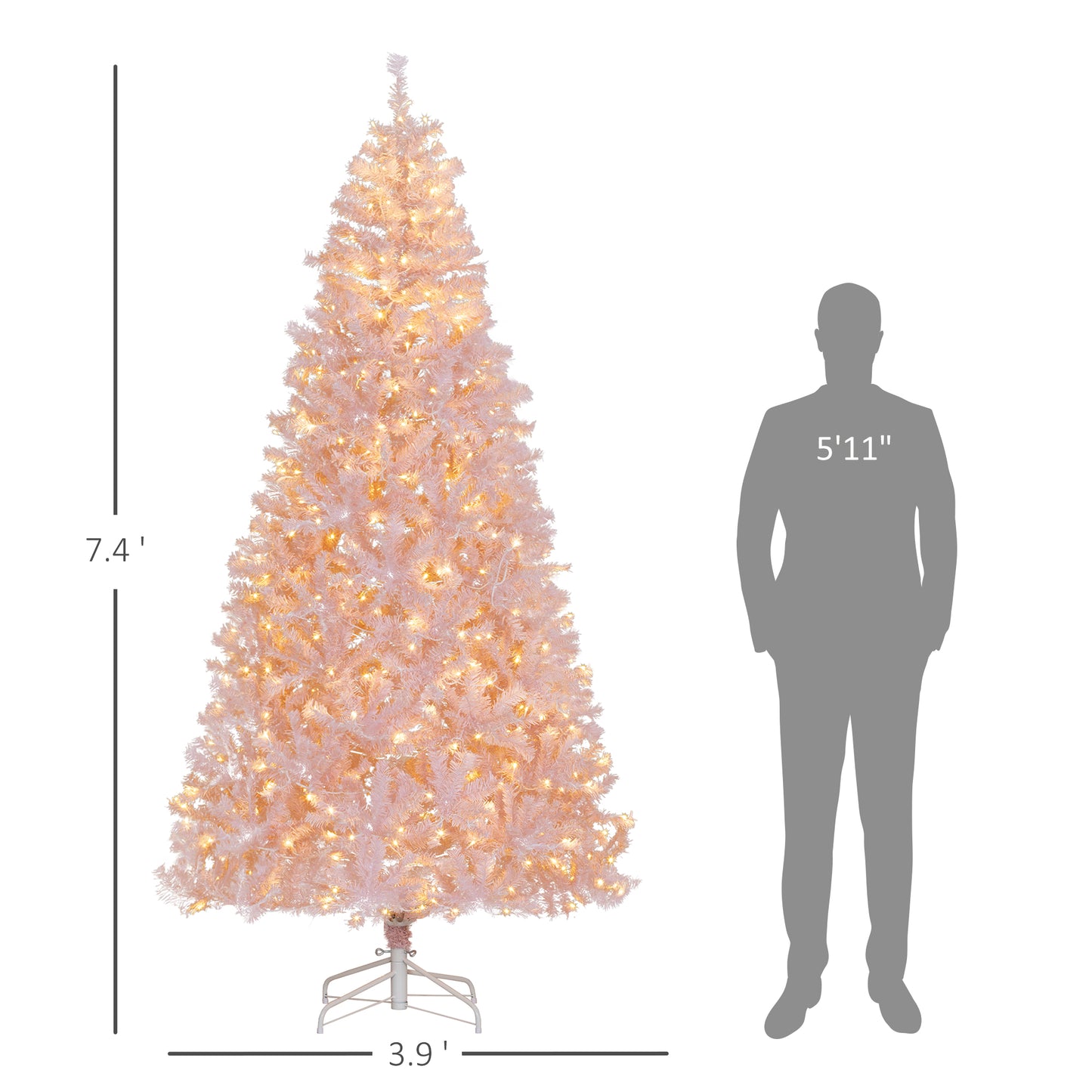 7.5' Prelit Pink Christmas Tree with 500 LED Lights & 1346 Tips