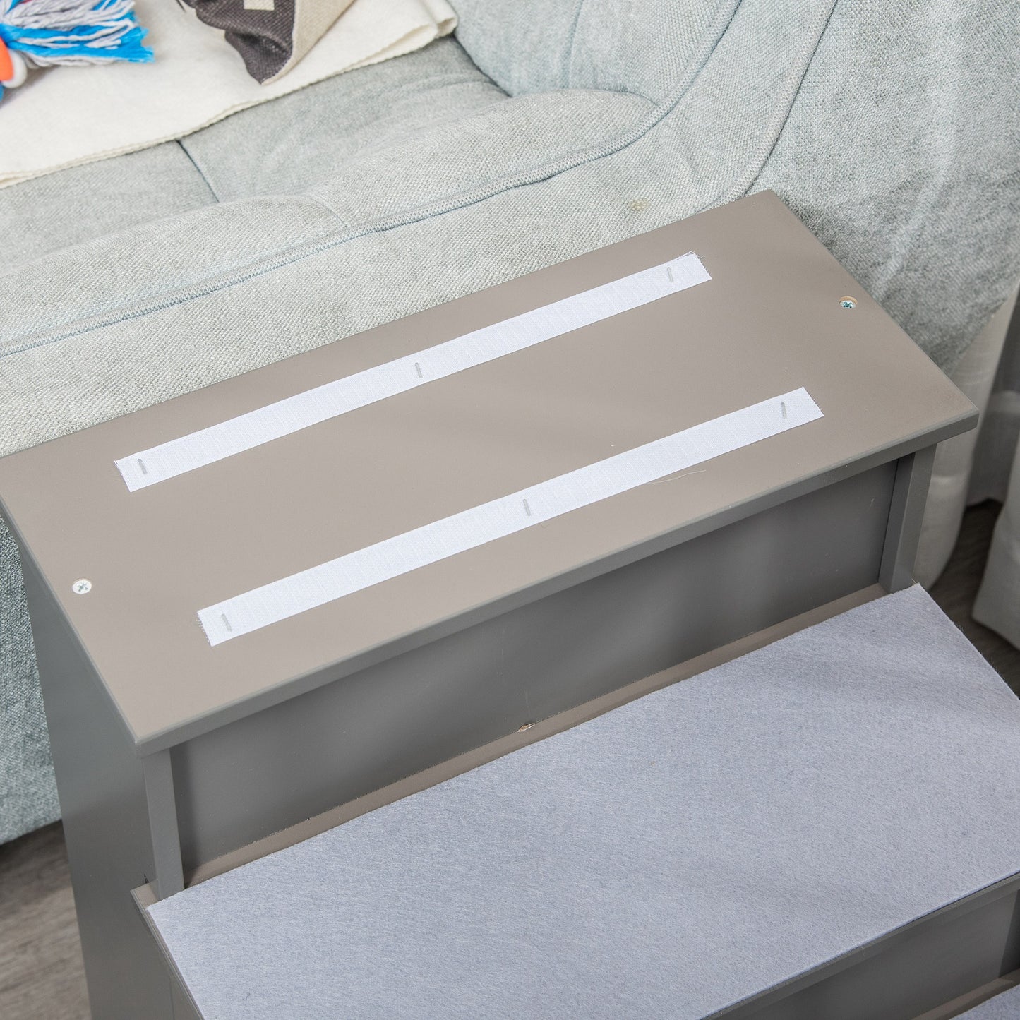Small Dog Pet Stairs with Cushioned Cover - Grey, 15.75 x 23.25 x 21.25 inches