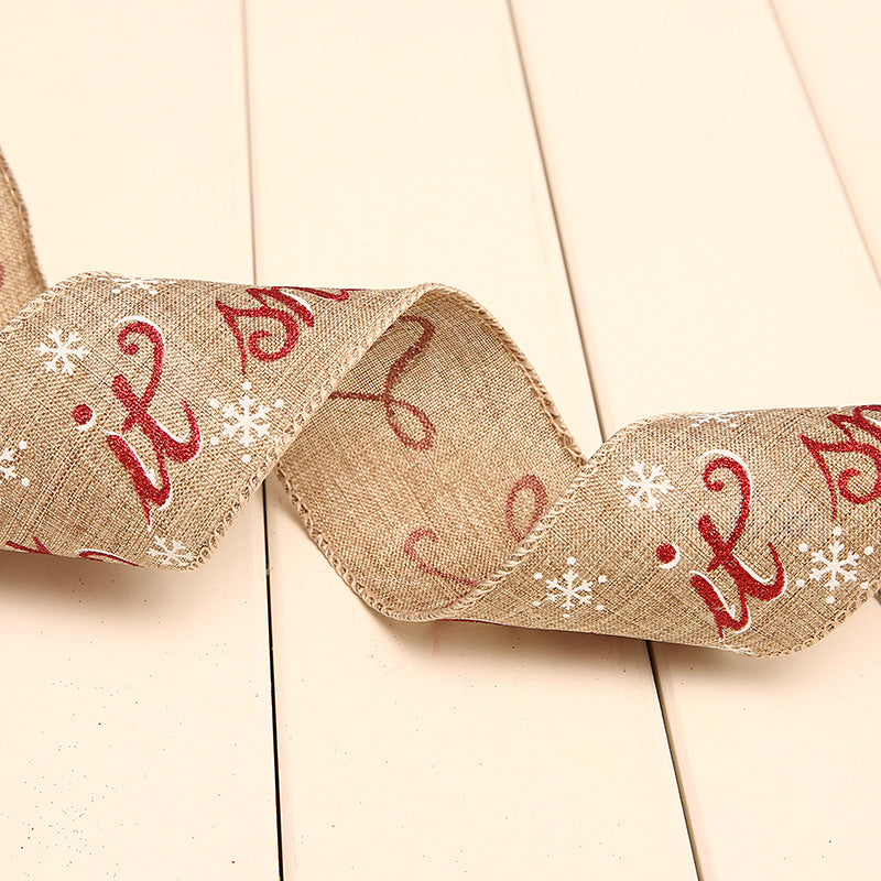 Christmas Linen Ribbon for Holiday Decorations 2M - Festive Craft Material